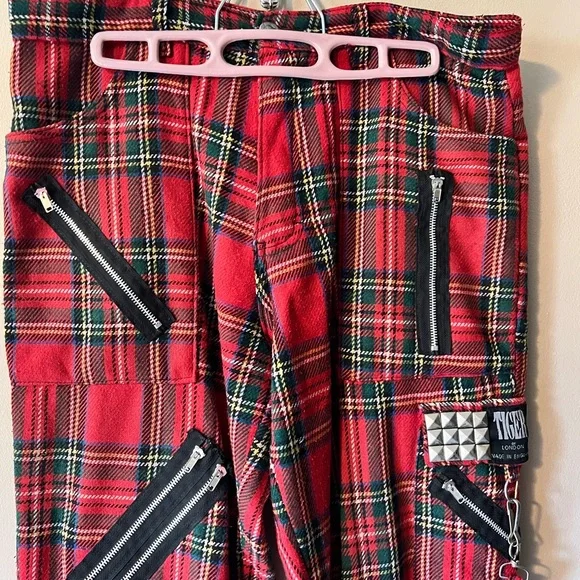 Tiger of London sz 32x32 red tartan wooly plaid bondage zip pants. - Picture 3 of 9